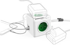 PowerCube Extended USB Elosztó, Zöld, 1,5 m