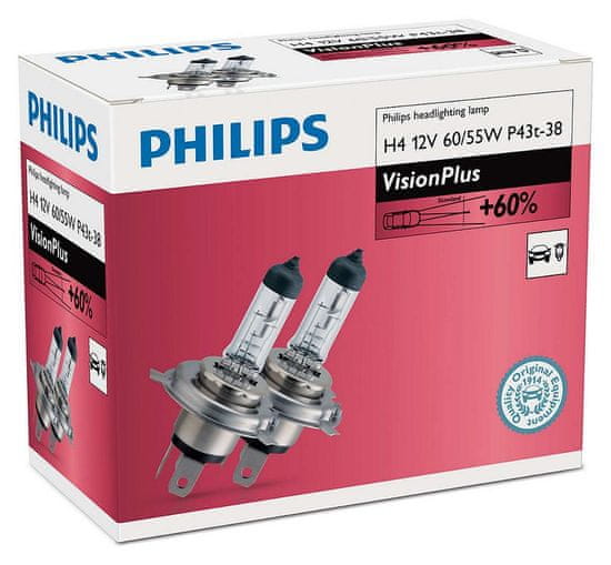 PHILIPS (112342VPC2) VisionPlus H4 Autó izzó, 12 V, 60/55 W, 2 db
