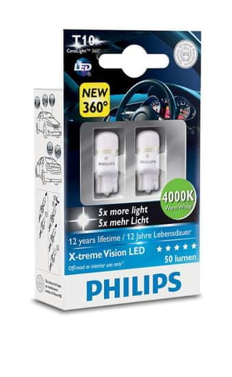 PHILIPS (127994000KX2) X-tremeVision T10 LED izzó, 4000 K, 2 db