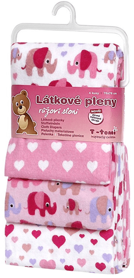 T-tomi Mintás textilpelenka, Rózsaszín elefántok, 4 db