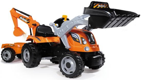 Smoby Builder Max pedálos traktor markolóval és utánfutóval narancssárga