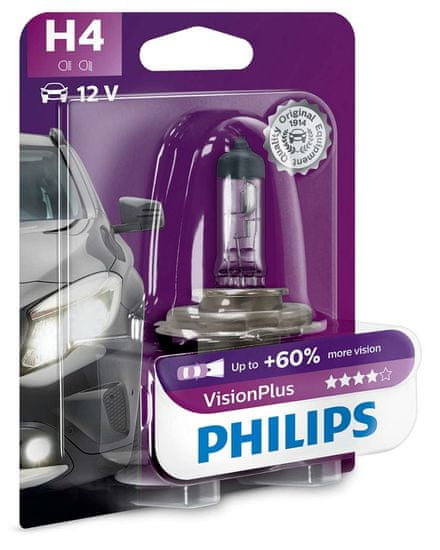 PHILIPS (12342VPB1) VisionPlus H4 Autó izzó, 12V, 60/55 W