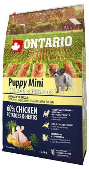 Ontario Puppy Mini Chicken & Potatoes Száraz kutyatáp, 6,5 kg