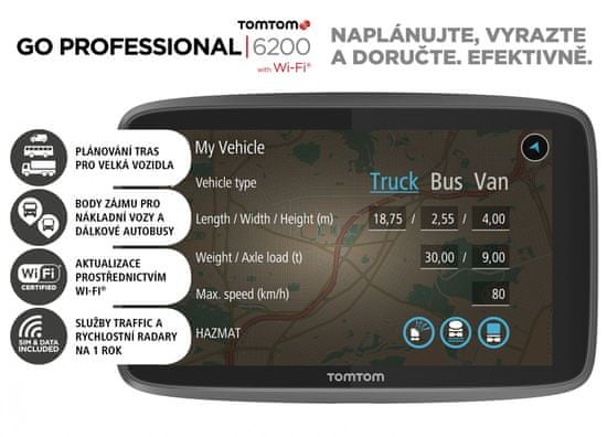 TomTom GO PROFESSIONAL 6200 - LIFETIME Európa térképei állandó frissítéssel