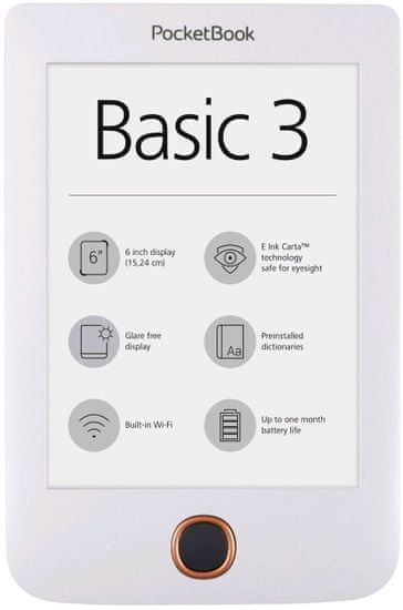 PocketBook 614+ Basic 3 E-Book olvasó, Fehér (PB614W-2-D-WW)