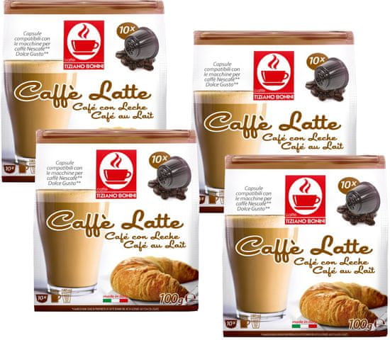 Tiziano Bonini Caffé Latte kapszulák Dolce Gusto kávéfőzőhöz 10 db, 4 csomag