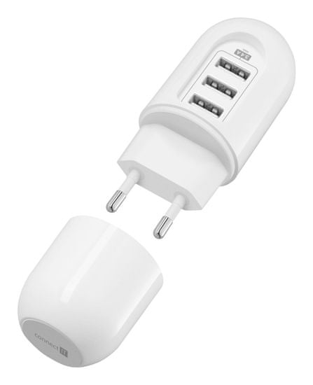 Connect IT Utazótöltő adapter 3xUSB (3,4 A Smart IC), fehér