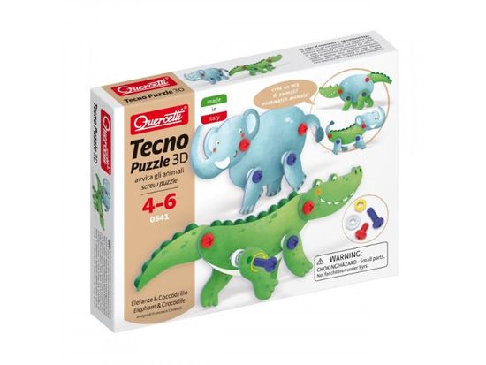 Quercetti Tecno Puzzle 3D elefánt és krokodil