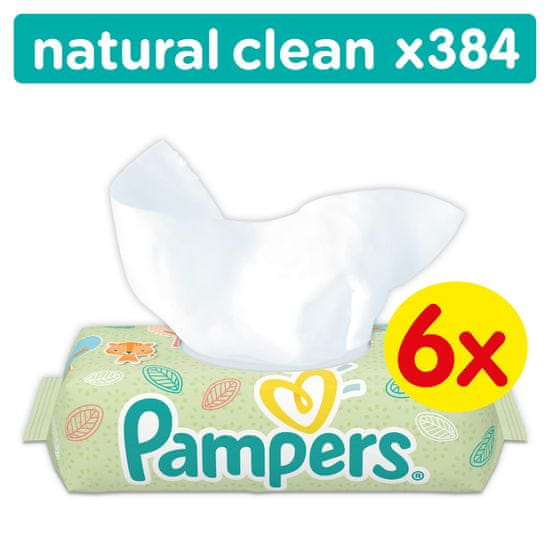 Pampers Natural Clean Törlőkendő, 6×64 db