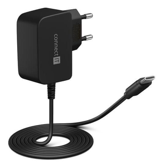 Connect IT InWallz SNAKE töltő adapter USB-C kábellel, 2,4A, fekete (CWC-1070-BK)