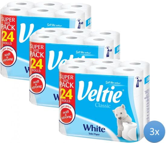 Veltie Klasszikus fehér toalettpapír, 3x24 db