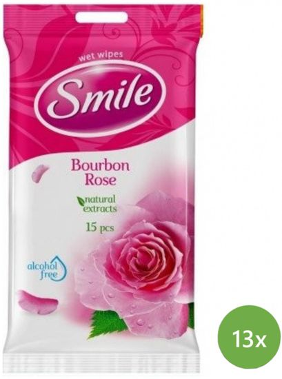 SMILE Daily Törlőkendő, Bourbon-rózsa, 13 x 15 db