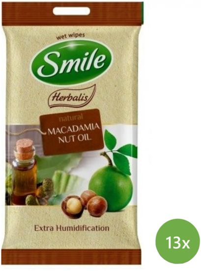 SMILE Herbalis Törlőkendő, Makadámia olaj, 13 x 10 db