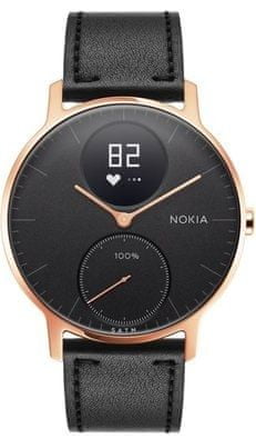 Withings Steel HR (36mm) - Rose Gold w/ Black Leather + Black Silicone wristband