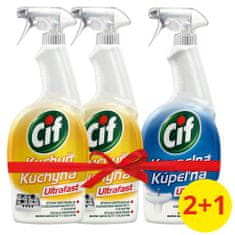 Cif Ultrafast Konyhai tisztító spray 2 x 75 ml + Ultrafast Fürdőszoba 750 ml