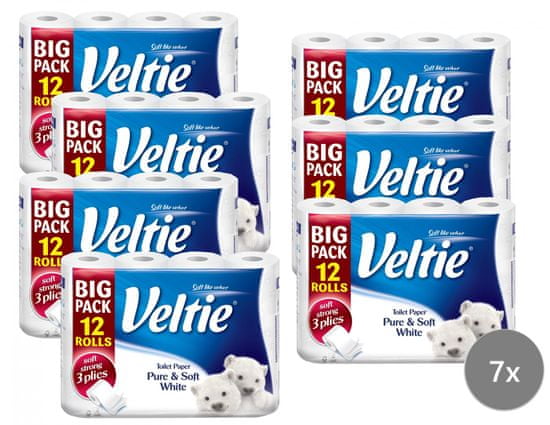 Veltie Delicately 3 rétegű toalettpapír, fehér, 7 x 12 tekercs