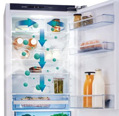 Kombinált hűtőszekrény Gorenje RK6193LX4 IonAir technológiával Multiflow 360 ° funkcióval ZeroZone rekesszel