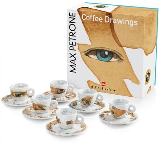 illy Max Petrone COFFEE DRAWINGS cappuccino kávéskészlet, 6 darabos