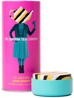 London Tea Company Fairtrade fekete piramis tea London Breakfast pléh dobozban, 15 db