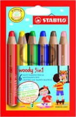 Stabilo Woody színes ceruza, 6 szín, maxi, 3 az 1-ben