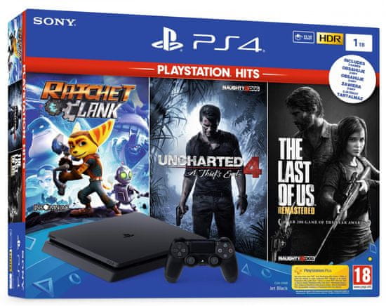 SONY Playstation 4 Slim - 1TB + The Last of US + Ratchet & Clank + Uncharted 4