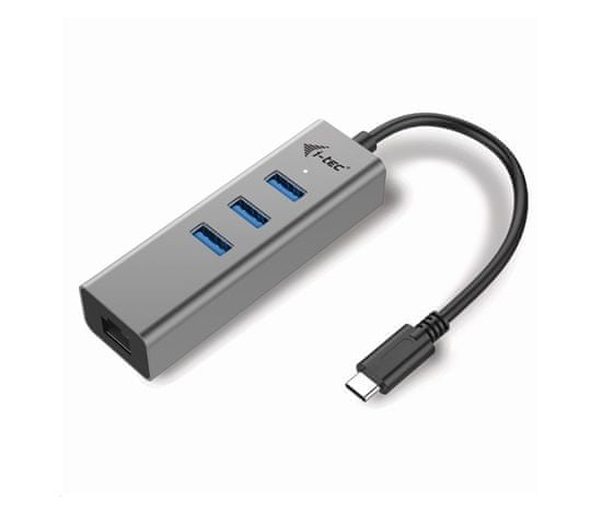 I-TEC USB C Metal, 3 port HUB, Gigabit Ethernet, 1x USB C RJ-45-re, 3x USB 3.0, LED, C31METALG3HUB