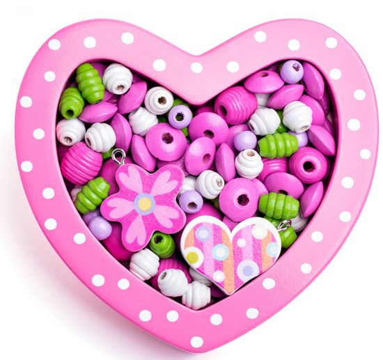 Woody Felfűzhető gyöngyök - Kis szív rózsaszín
