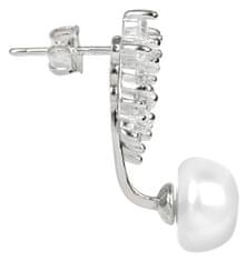 JwL Luxury Pearls Aszimmetrikus fülbevaló - dupla fülbevaló fehér igazgyönggyel és egy hosszúkás fülbevaló cirkónium k