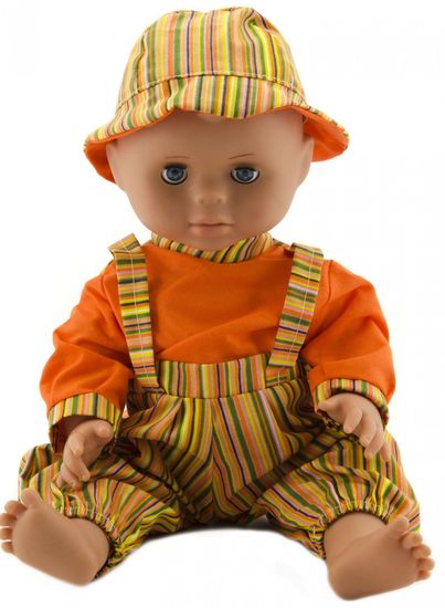 Teddies Baba 40 cm, erős test narancssárga csík + narancssárga ing + kalap