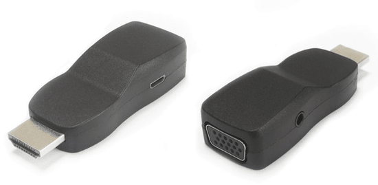 PremiumCord Miniatűr kialakítású átalakító HDMI-ről VGA-ra töltő csatlakozóval, fekete khcon-21