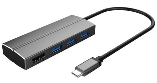 PremiumCord Átalakító USB 3.1 Type-C male na HDMI female-re + 3× USB 3.0, alumínium ku31hdmi06