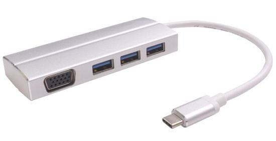 PremiumCord Átalakító USB 3.1 Type C male-ről VGA female-re + 3× USB 3.0, alumínium ku31vga05