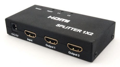 PremiumCord HDMI elosztó 1-2 portra, fém, hálózati áramellátással, 4K, FULL HD, 3D khsplit2b