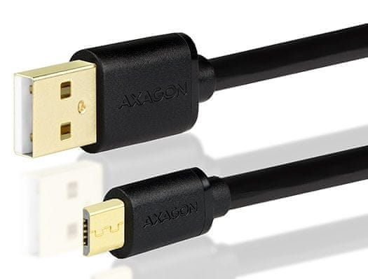 AXAGON BUMM-AM05QB, HQ Kábel MicroUSB <-> USB A, adat- és töltőkábel 2 A, fekete, 0,5 m