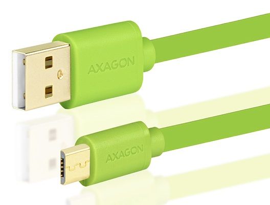 AXAGON BUMM-AM10QG, HQ Kábel MicroUSB <-> USB A, adat- és töltőkábel 2 A, zöld, 1 m