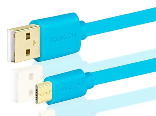 AXAGON BUMM-AM15QL, HQ Kábel MicroUSB <-> USB A, adat- és töltőkábel 2 A, kék, 1,5 m