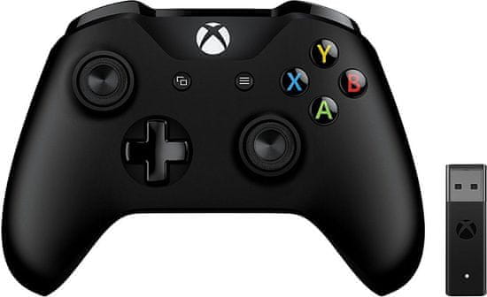 Microsoft Xbox ONE S kontroller, fekete + vezeték nélküli adapter Win 10 v2 (4N7-00002)