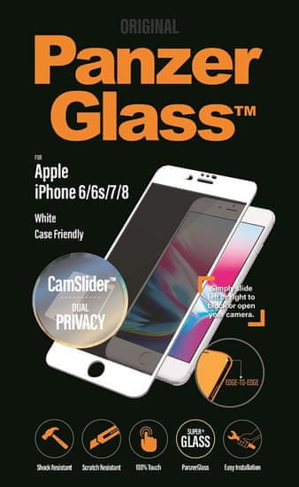 PanzerGlass Edge-to-Edge Privacy az Apple iPhone 6/6s/7/8 fehér készülékhez CamSlider-rel (P2652)