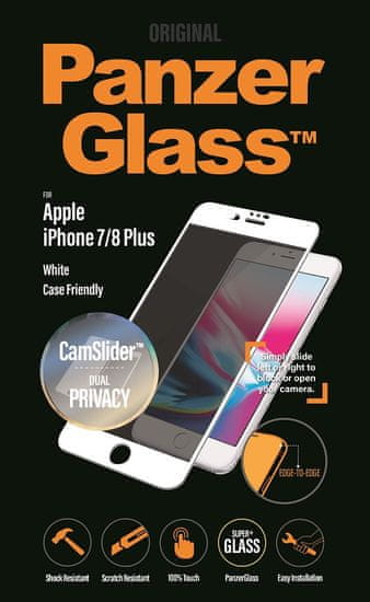 PanzerGlass Edge-to-Edge Privacy az Apple iPhone 6/6s/7/8 Plus fehér készülékhez CamSlider-rel (P2653)