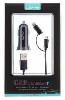 USAMS CC013 A-TU USB Autós töltő + U-Gee 2v1 Kábel Black (EU Blister) 2432903