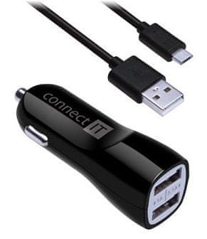 Connect IT InCarz PREMIUM autós töltő 2x USB 3,1 A + 1 A, fekete CI-243
