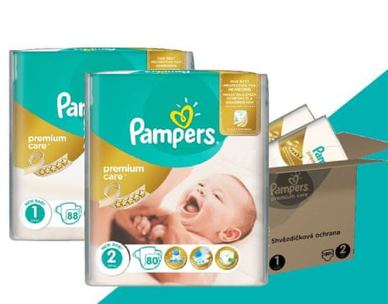 Pampers Premium Care 1 (2-5 kg) és 2 (3-6 kg) Újszülött pelenka 168 db (88+80 db)