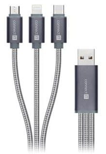 Connect IT Wirez 3in1 USB-C &amp; Micro USB &amp; Lightning, silver grey, 0,2 m CCA-2050-SL