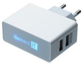 Connect IT Töltőadapter POWER CHARGER 2× USB port 2,1 A/1 A, fehér CI-151