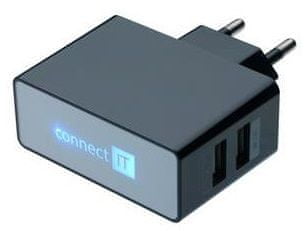 Connect IT Töltőadapter POWER CHARGER 2× USB port 2,1 A/1 A, fekete CI-153