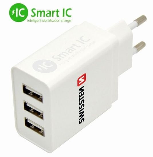 SWISSTEN SMART IC 3× USB 3,1 A Power hálózati adapter, fehér 22013303