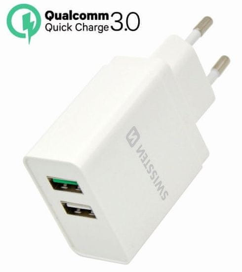 SWISSTEN Qualcomm 3.0 Quick Charge + SMART IC 2× USB 30 W Power hálózati adapter, fehér 22013309