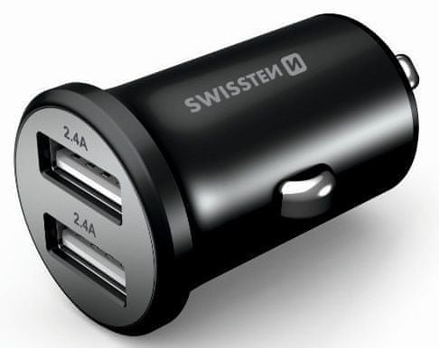 SWISSTEN CL adapter 2× USB 4,8 A Metal, fekete 20114000