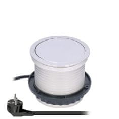 Solight kihúzható blokk, 3 konnektor, 2x USB, alacsony kör alakú, 1,5 m hosszabbító kábel, 3 x 1mm2, ezüst