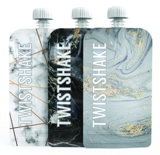 Twistshake Tölthető tasak 3x220 ml Márvány szürke